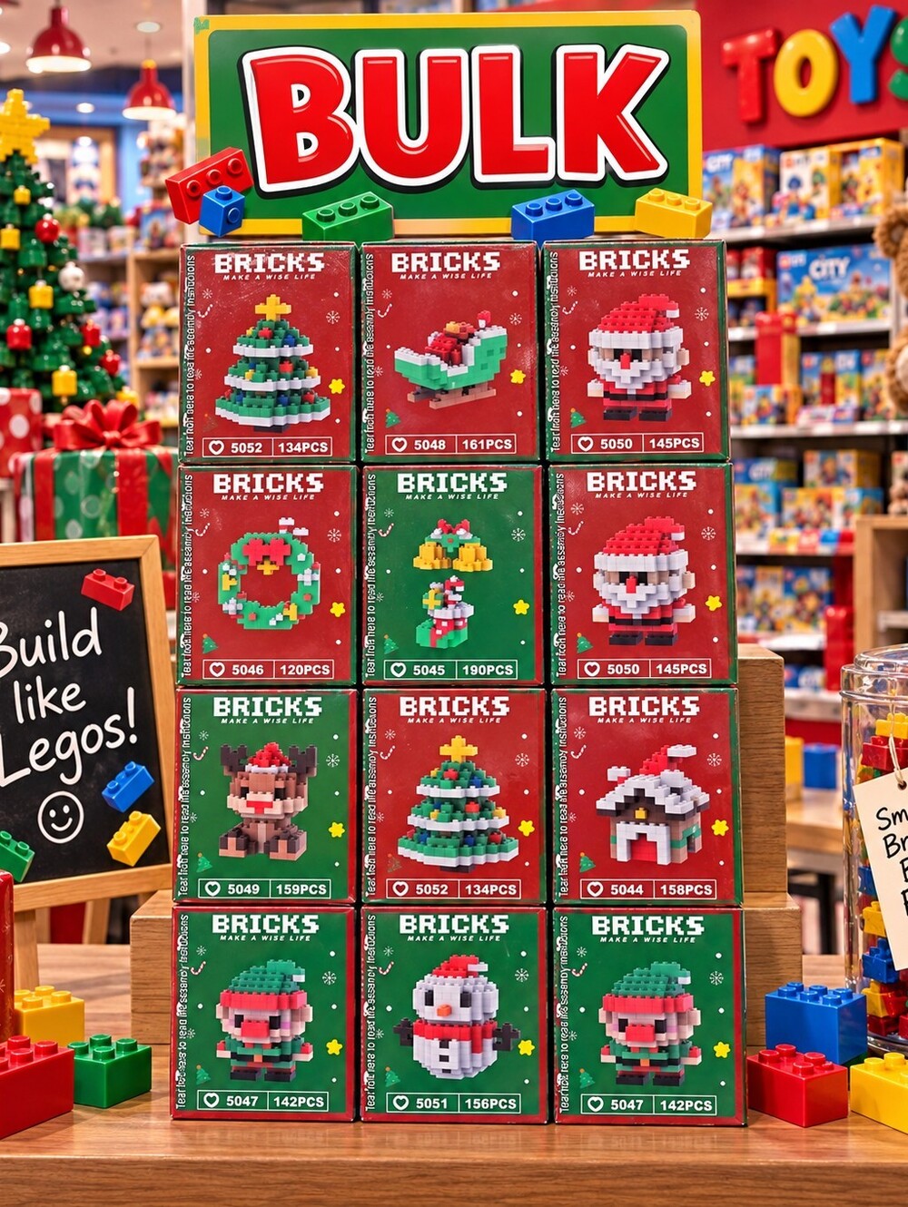BULK Christmas Bricks Micro Building Toy Set - Assorted Colors 12 Sets